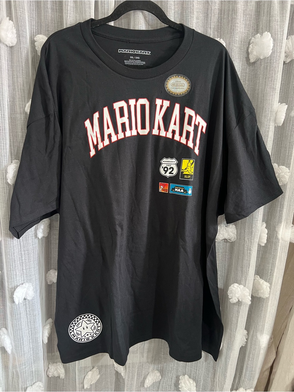 Nintendo Black Mario Kart Logo Tee with Red and White Accents
